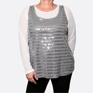 Lane Bryant Gray Silver Sequin 100% Cotton Jersey Tank‎ Top 1X Plus Size Party